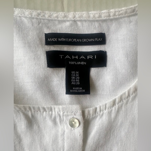 Tahari Shirt European Flax 100% Linen Womens XL White Textured Button Up Top - Picture 2 of 8